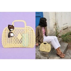 SUN JELLIES Original Jelly Bag Retro Basket Small Off White GUC 10" 8.75". NEW